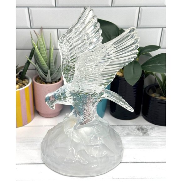 Unbranded Other - Clear Glass Eagle Figurine On Frosted Glass Base Collectible Sculpture